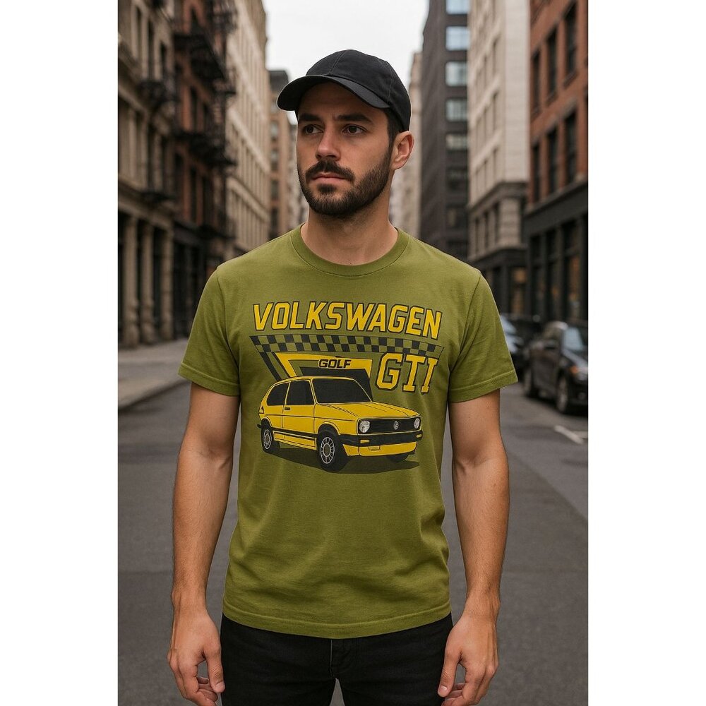 Official Licensed VW Golf GTI Graphic TShirt Medium Olive Green Streetwear Retro
